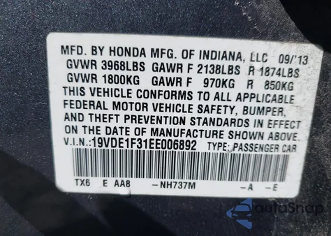 2014 Acura Ilx 2.0L z USA, uszkodzony, nr VIN 19VDE1F31EE006892